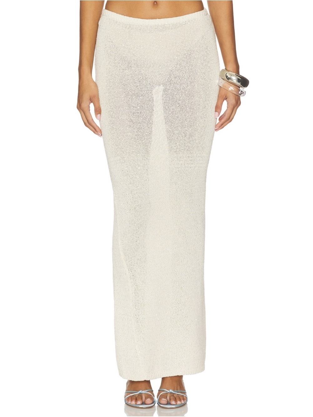 Asta Resort Carolina Maxi Skirt Cream Ivory Sequin Large